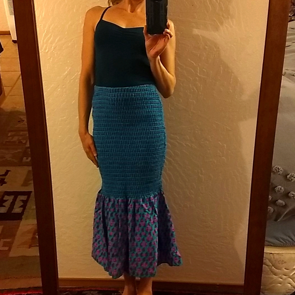 Blue and pink floral smocked J Crew skirt